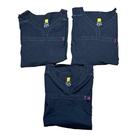 WonderWink WonderFLEX Womens 5XL Scrub Top Black Nursing 2 Pockets Lot Of 3 - Picture 1 of 8